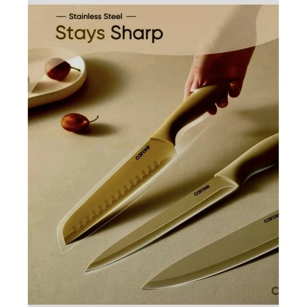 CAROTE 12 Pieces Kitchen Knife Set, Brown - Lightweight